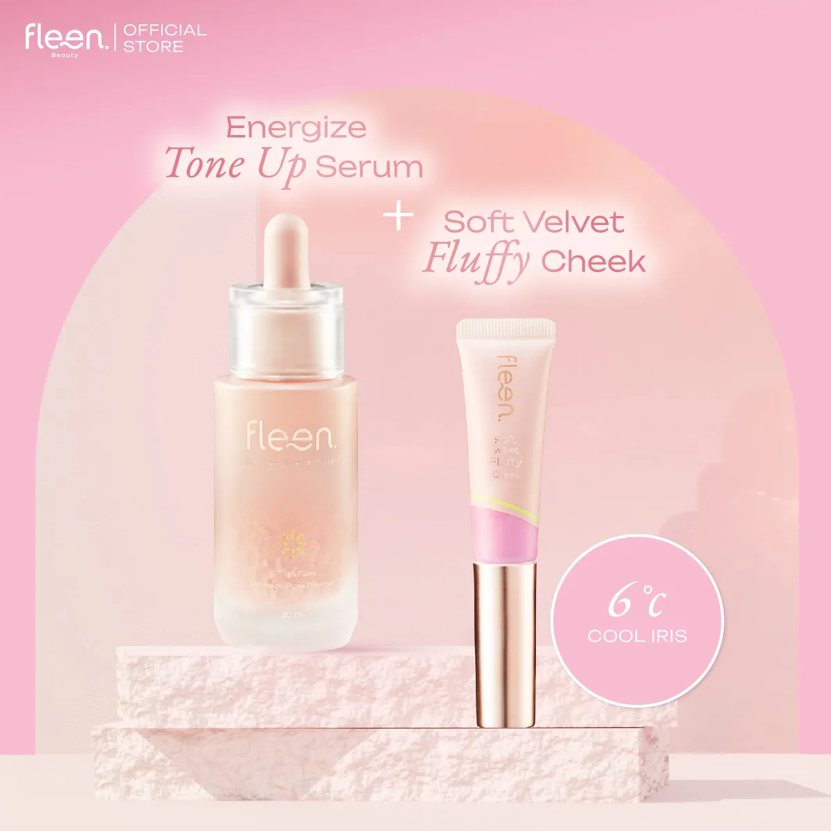 โทนอัพเซรั่ม + บลัชออน - Energize Tone Up Serum + Soft Velvet Fluffy Cheek
